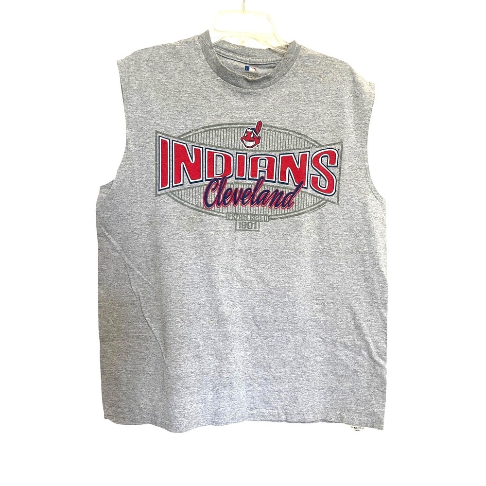 VTG MLB Cleveland Indians Sleeveless Muscle T-Shirt Mens XL Chief Wahoo tank top